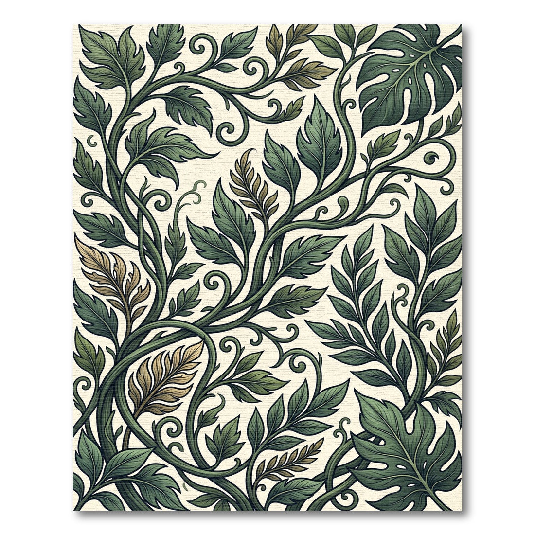 Lush Green Tropical Foliage Botanical Swirls Rug