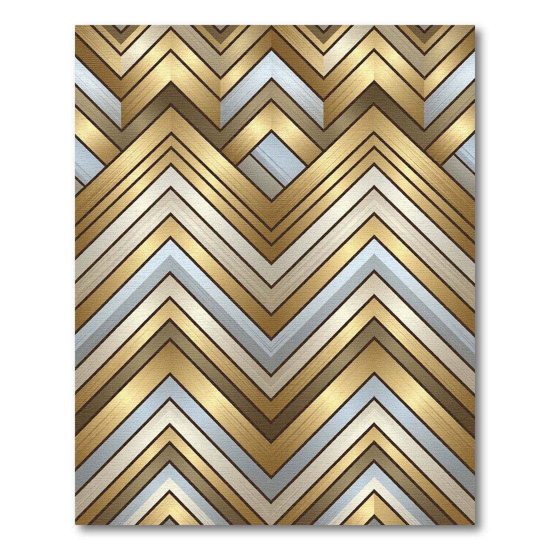 Gold Chevron Metallic Geometric Lines Rug
