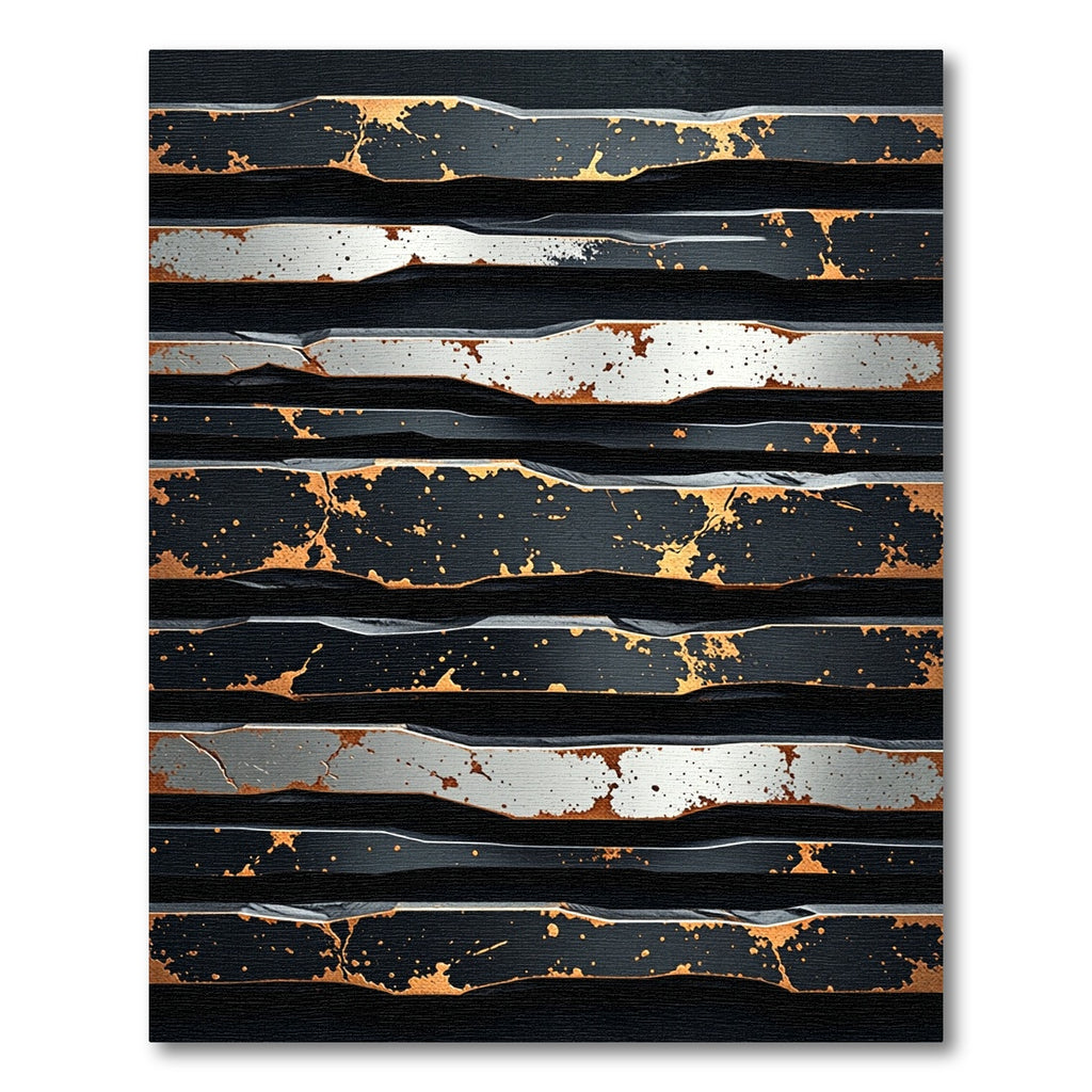 Industrial Black Gold Distressed Stripes Rug