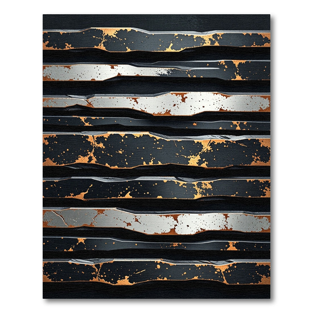Industrial Black Gold Distressed Stripes Rug