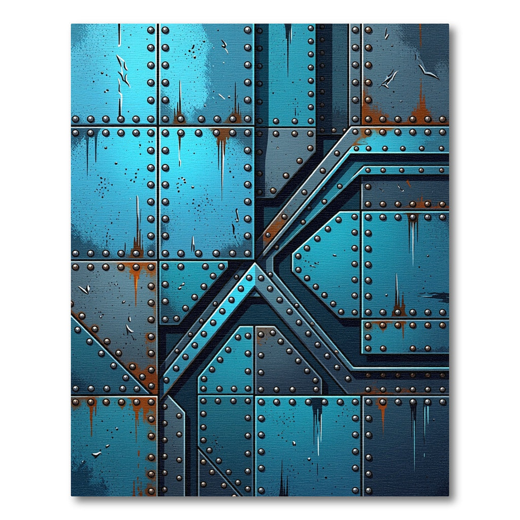 Riveted Industrial Blue Metal Plate Rug