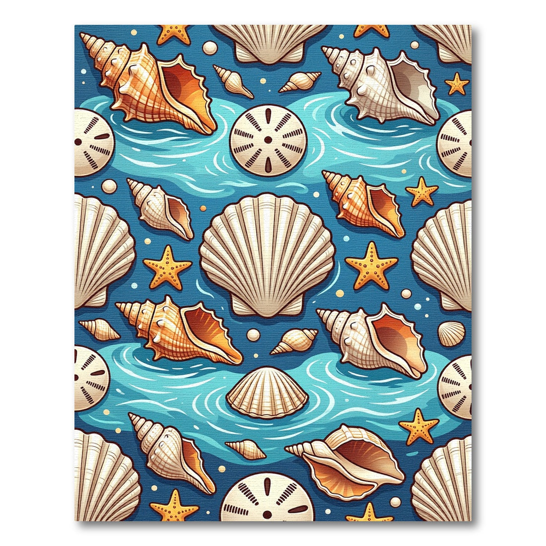 Coastal Seashell Starfish Ocean Blue Rug