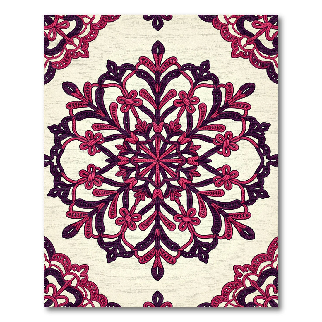 Fuchsia Crimson Lace Mandala Round Rug
