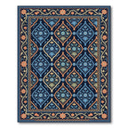 Midnight Navy Floral Damask Medallion Rug