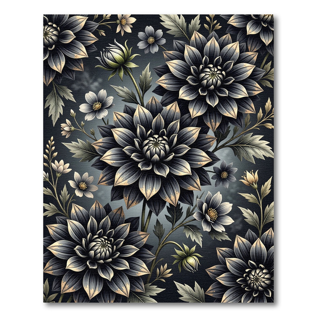 Dark Botanical Floral Accent Rug