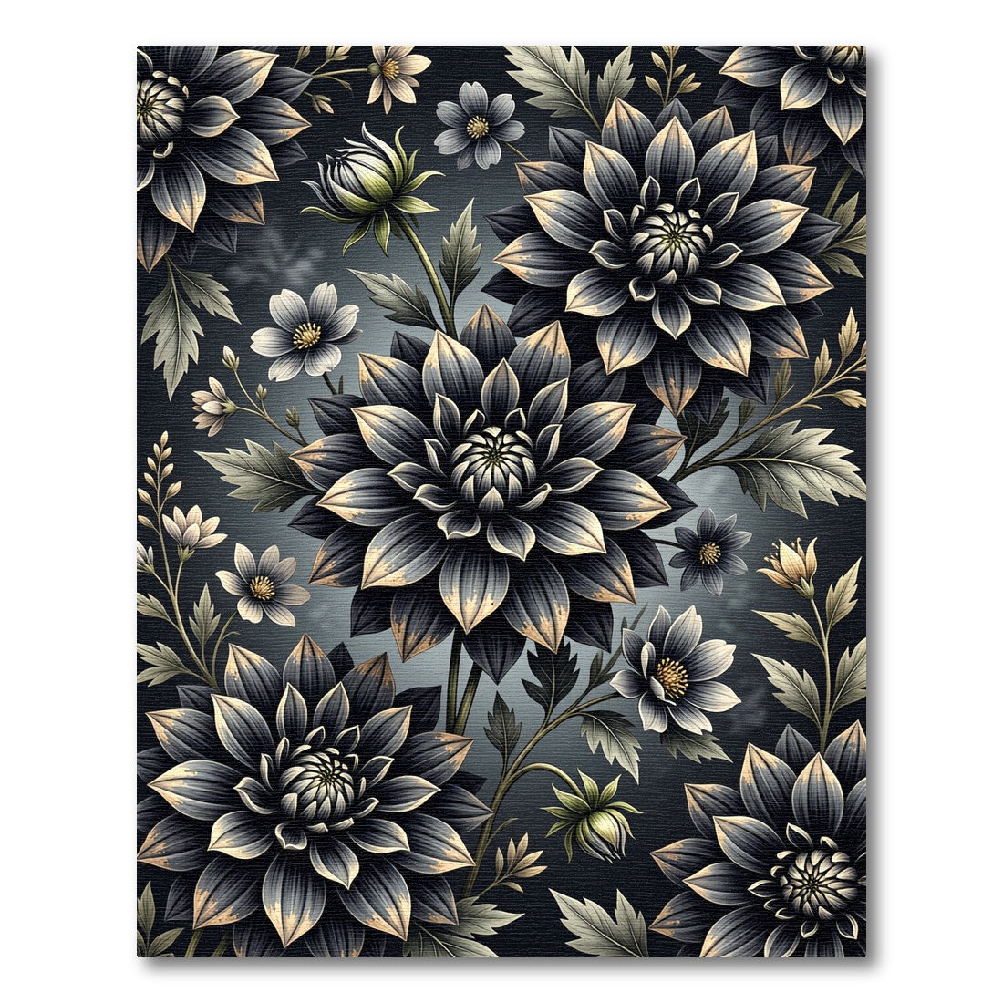 Dark Botanical Floral Accent Rug