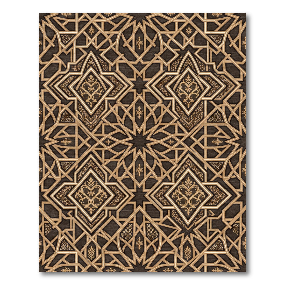 Elegant Bronze Geometric Starry Filigree Rug