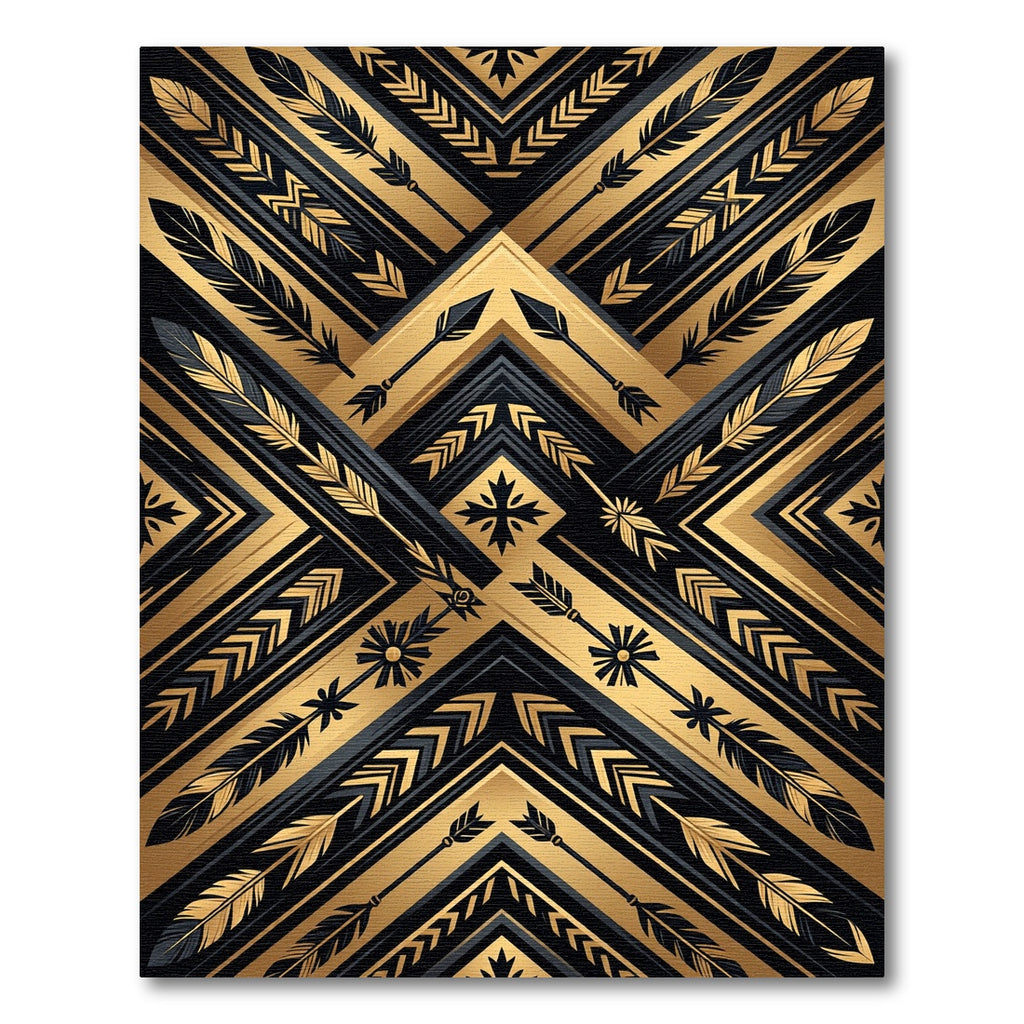 Golden Arrow Geometric Feather Art Rug