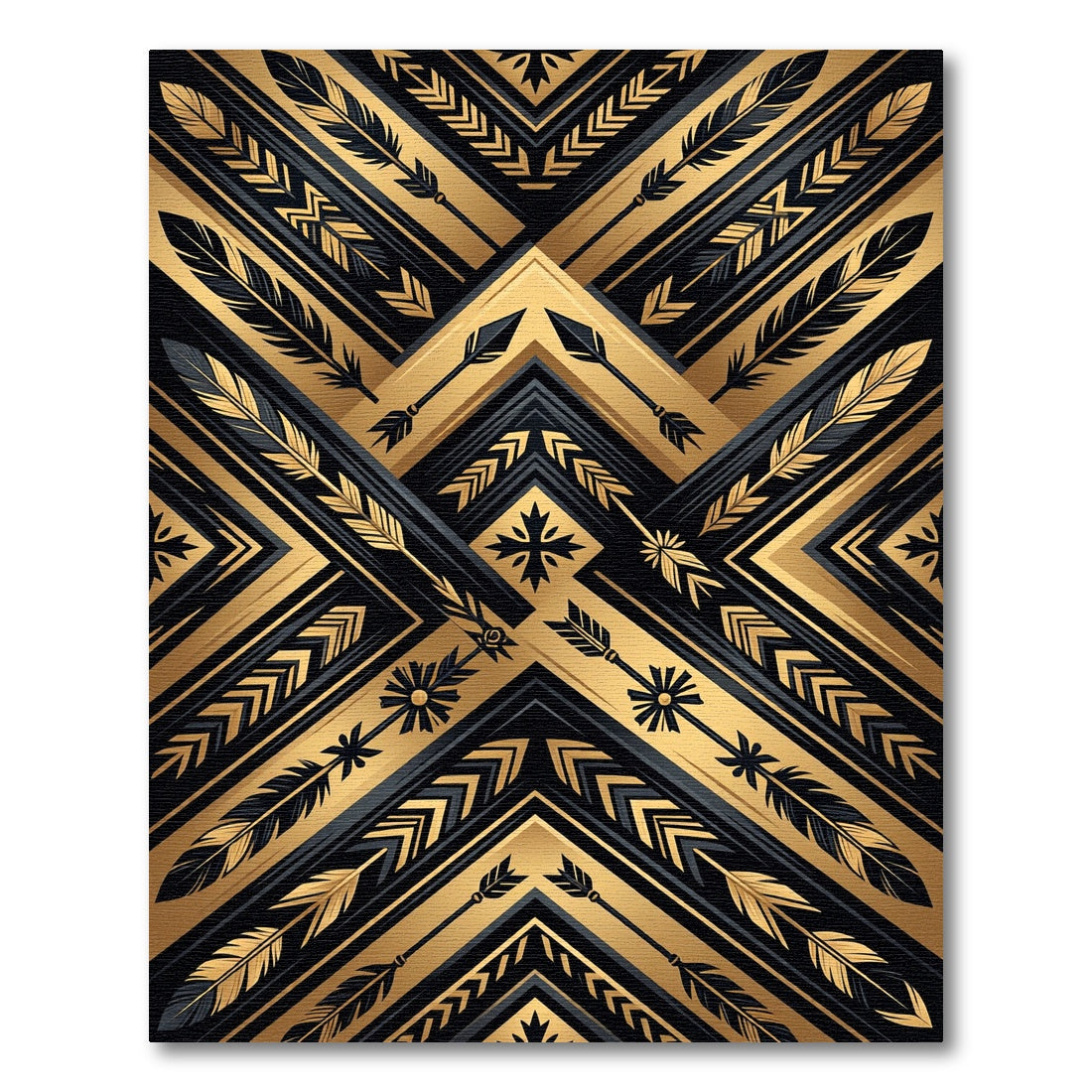 Golden Arrow Geometric Feather Art Rug
