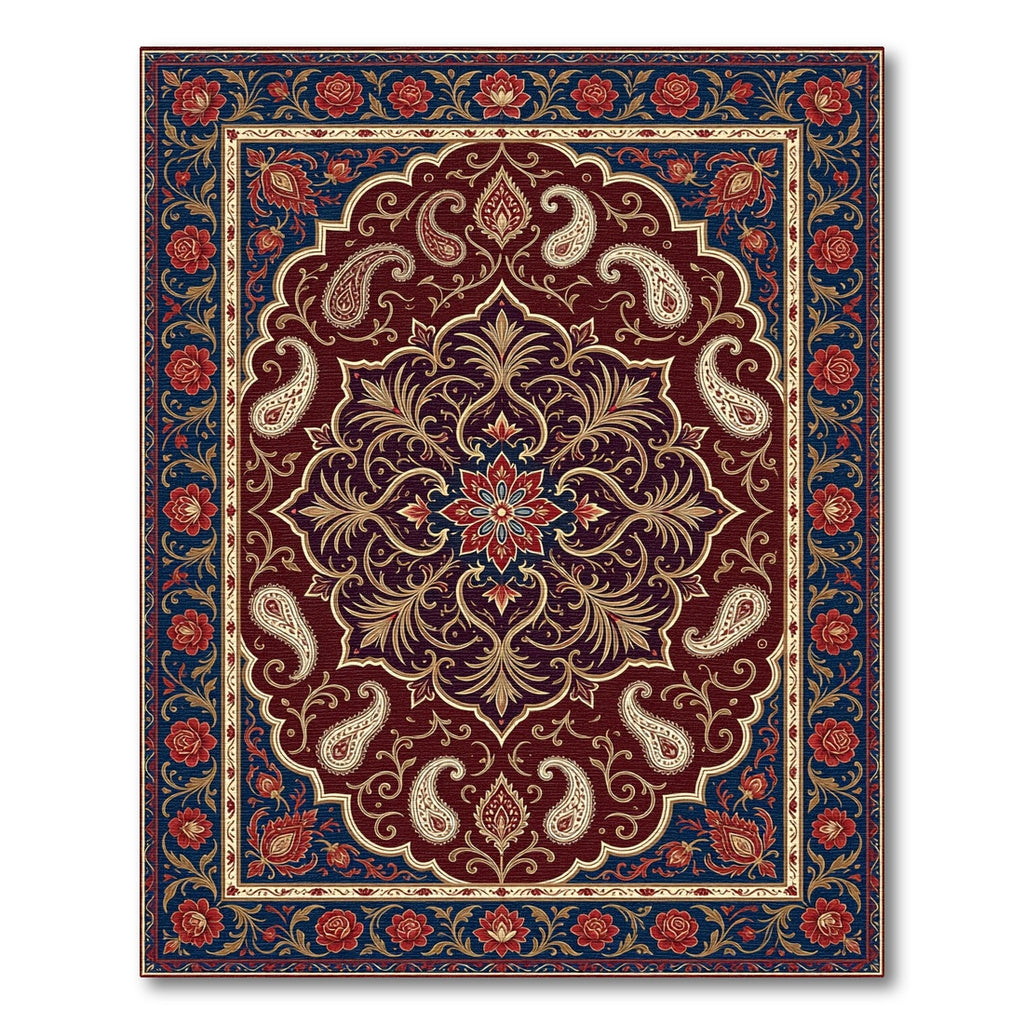 Deep Burgundy Paisley Floral Medallion Rug
