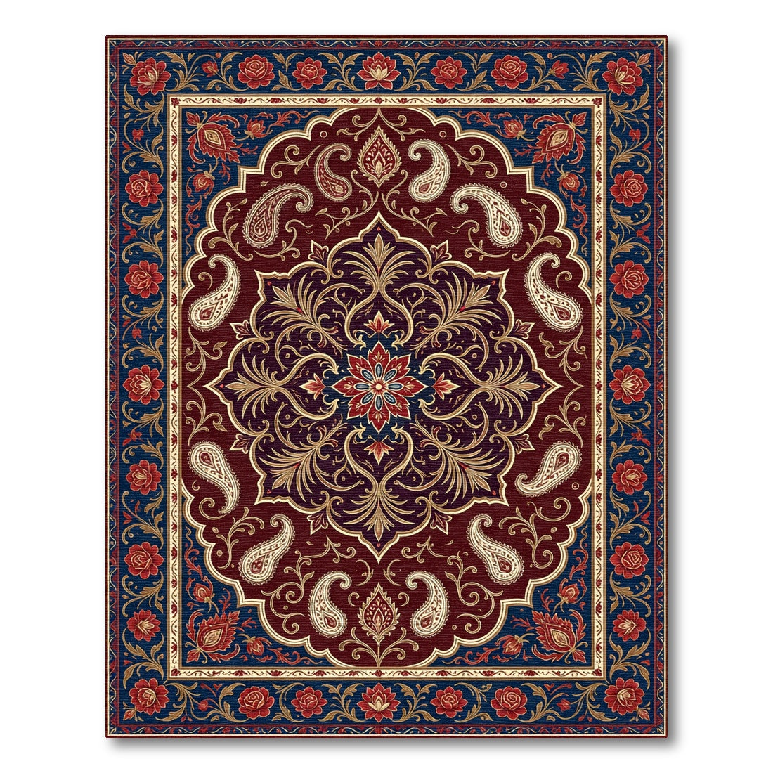 Deep Burgundy Paisley Floral Medallion Rug