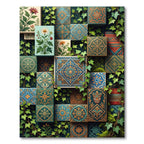 Emerald Teal Floral Medallion Mosaic Rug