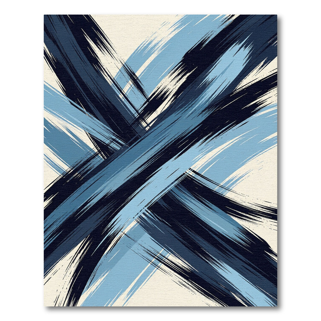 Modern Navy and Light Blue Abstract Brushstrokes Rug