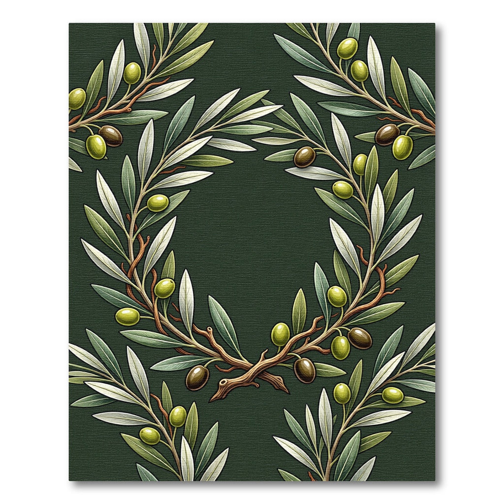 Elegant Olive Branch Botanical Wreath Rug