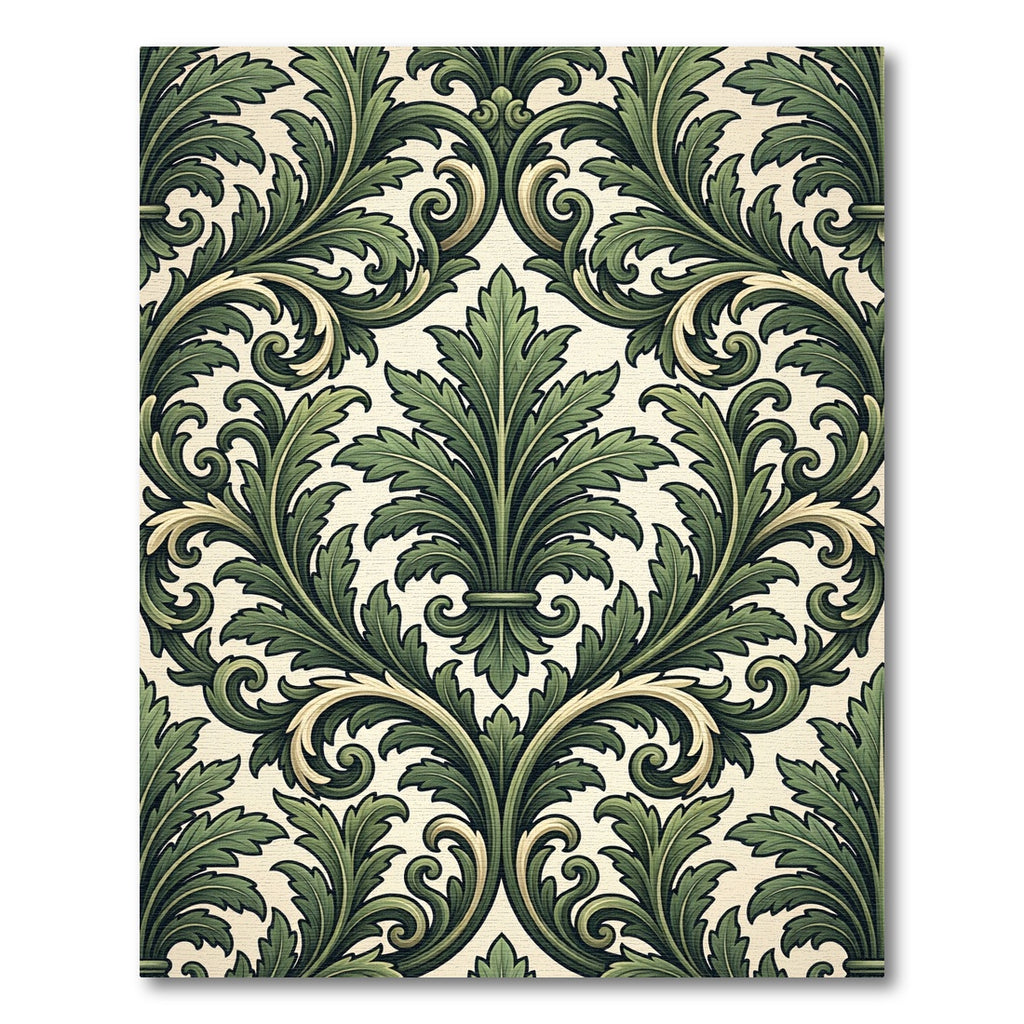 Elegant Emerald Green Acanthus Damask Rug