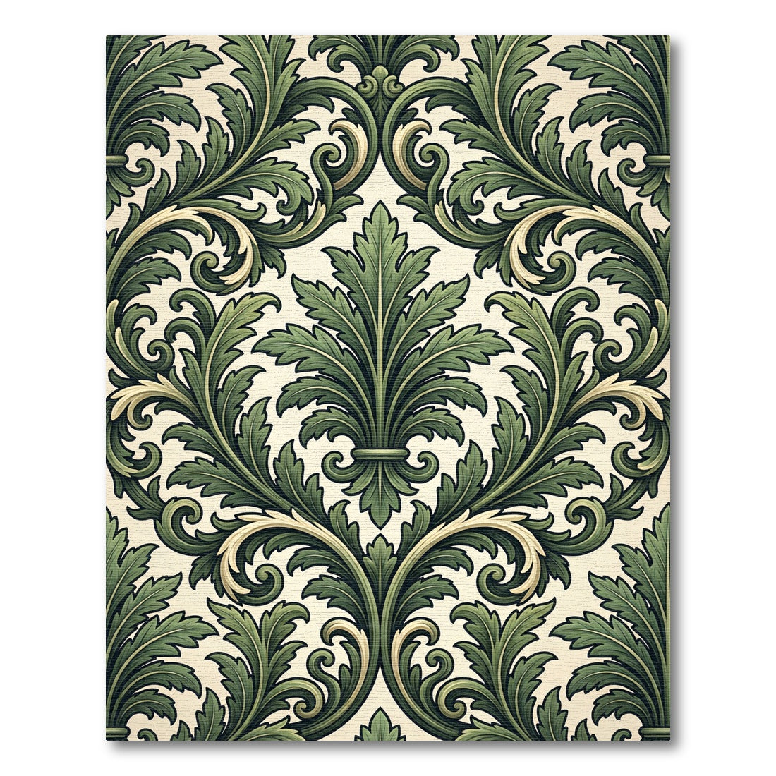 Elegant Emerald Green Acanthus Damask Rug