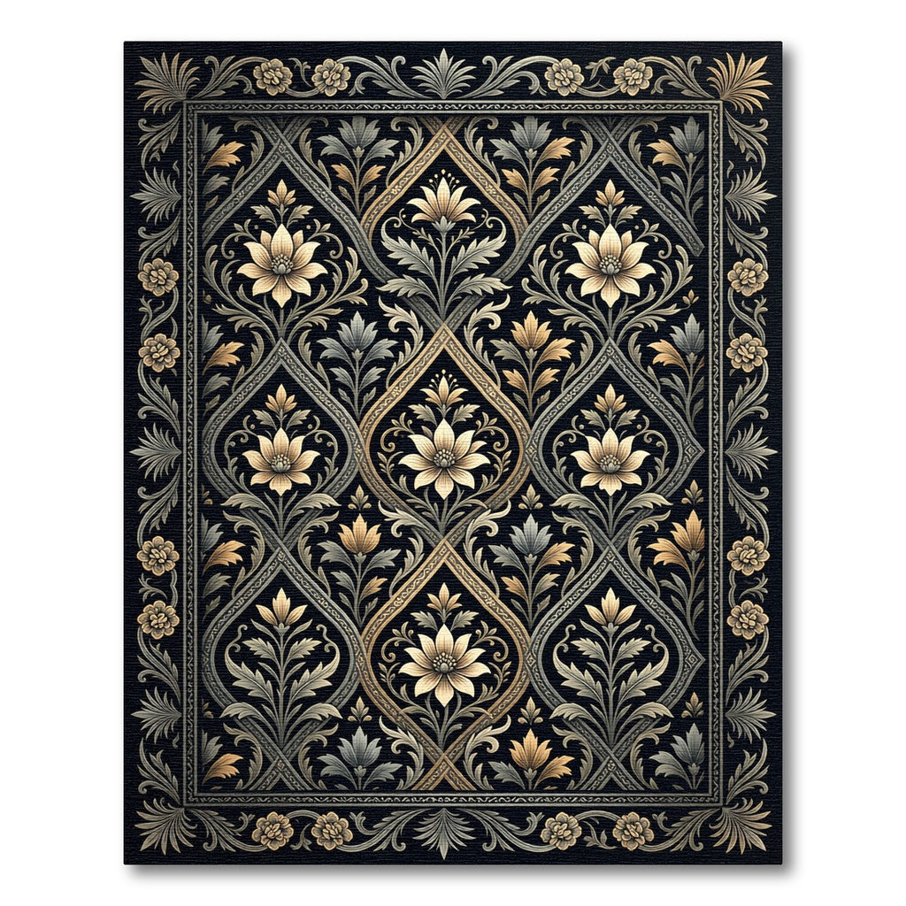 Elegant Gold Floral Trellis Damask Rug