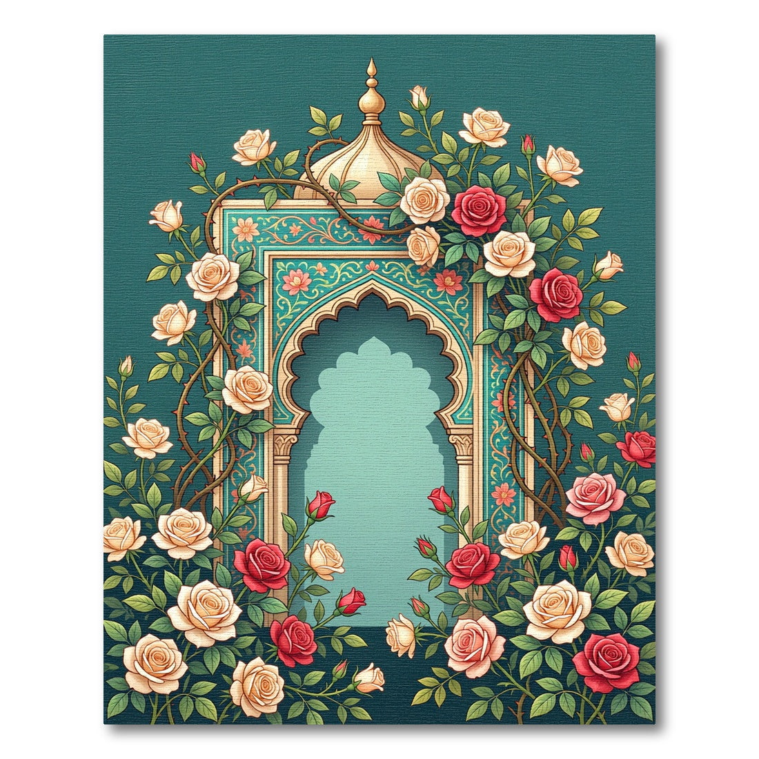 Teal Rose Garden Arch Medallion Rug