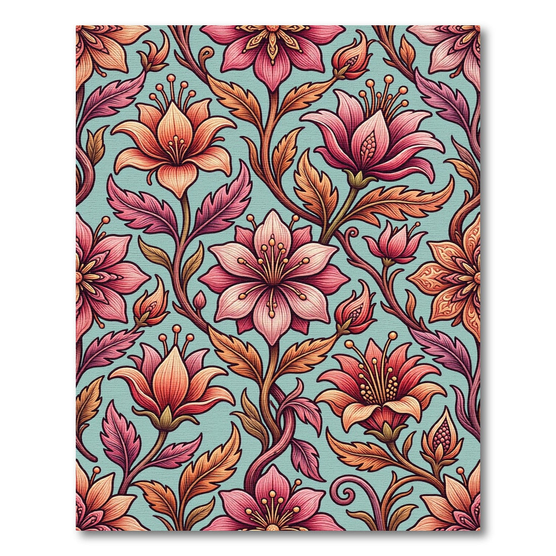 Tangerine Coral Floral Vine Rug