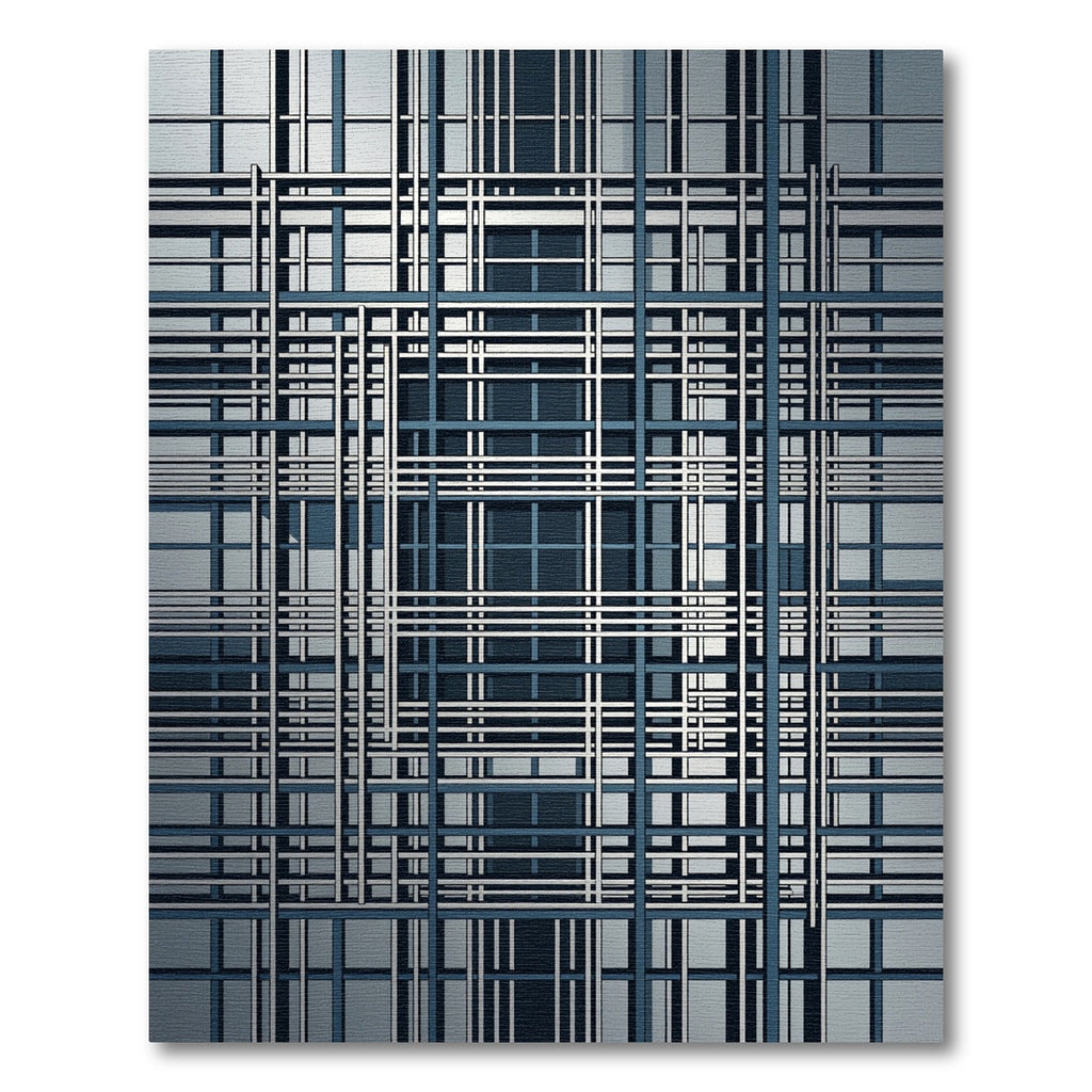 Modern Blue White Geometric Grid Rug
