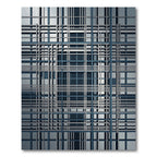 Modern Blue White Geometric Grid Rug