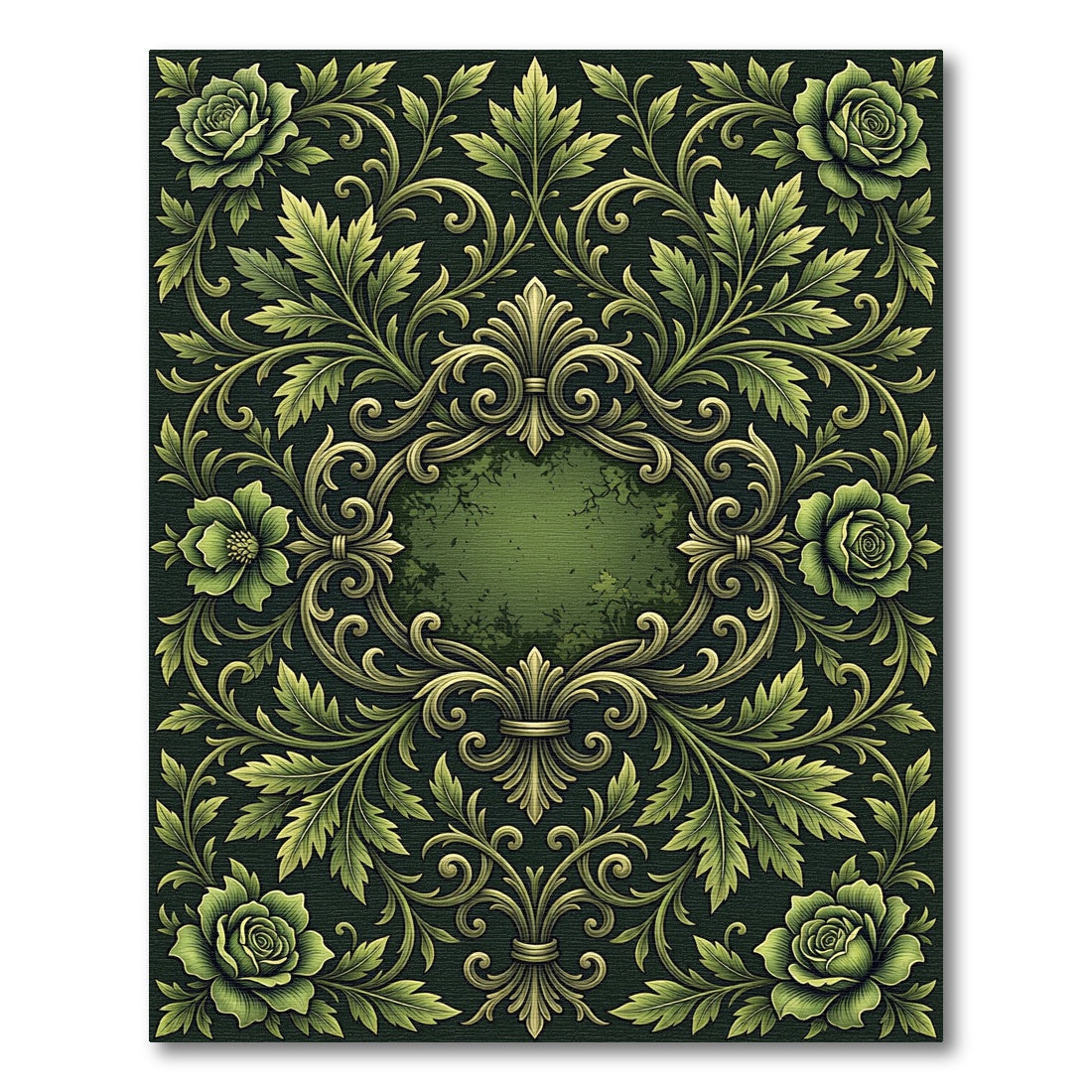 Ornate Sage Green Floral Scrollwork Rug