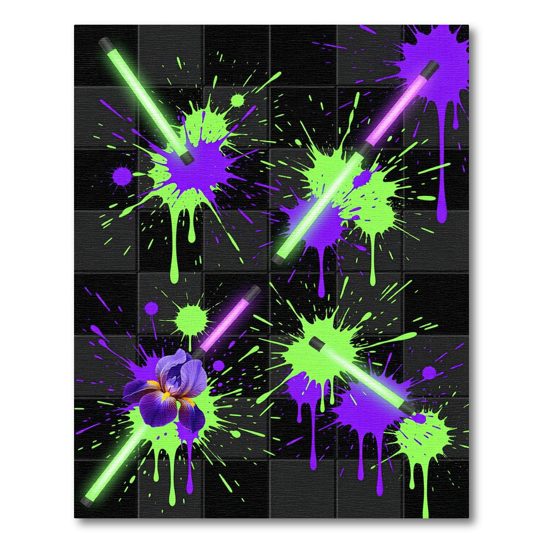 Neon Glow Splatter Electric Iris Art Rug