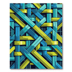 Interlocking Lime and Teal Geometric Weave Rug