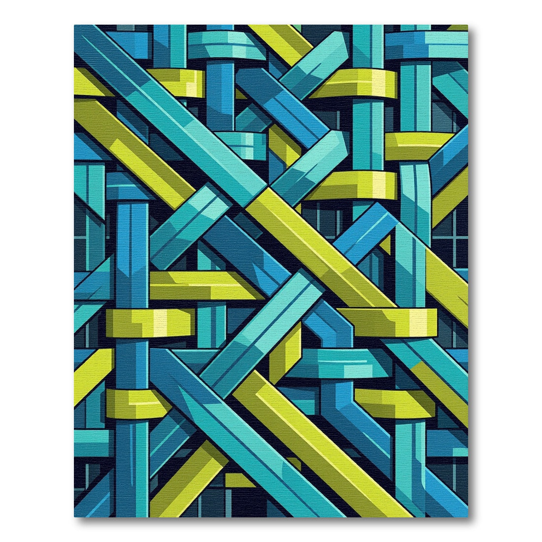 Interlocking Lime and Teal Geometric Weave Rug