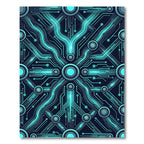 Glowing Cyan Cyber Circuit Grid Rug