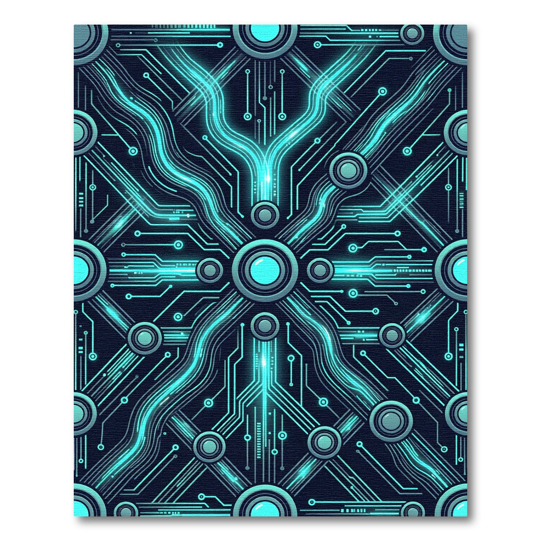 Glowing Cyan Cyber Circuit Grid Rug