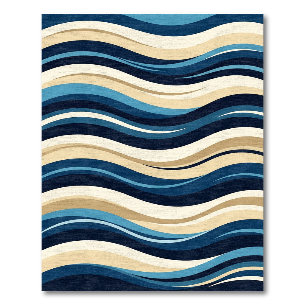 Modern Abstract Blue and Beige Waves Rug