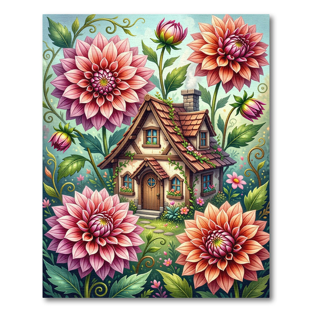 Whimsical Pink Dahlia Cottage Floral Rug