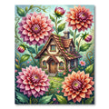 Whimsical Pink Dahlia Cottage Floral Rug