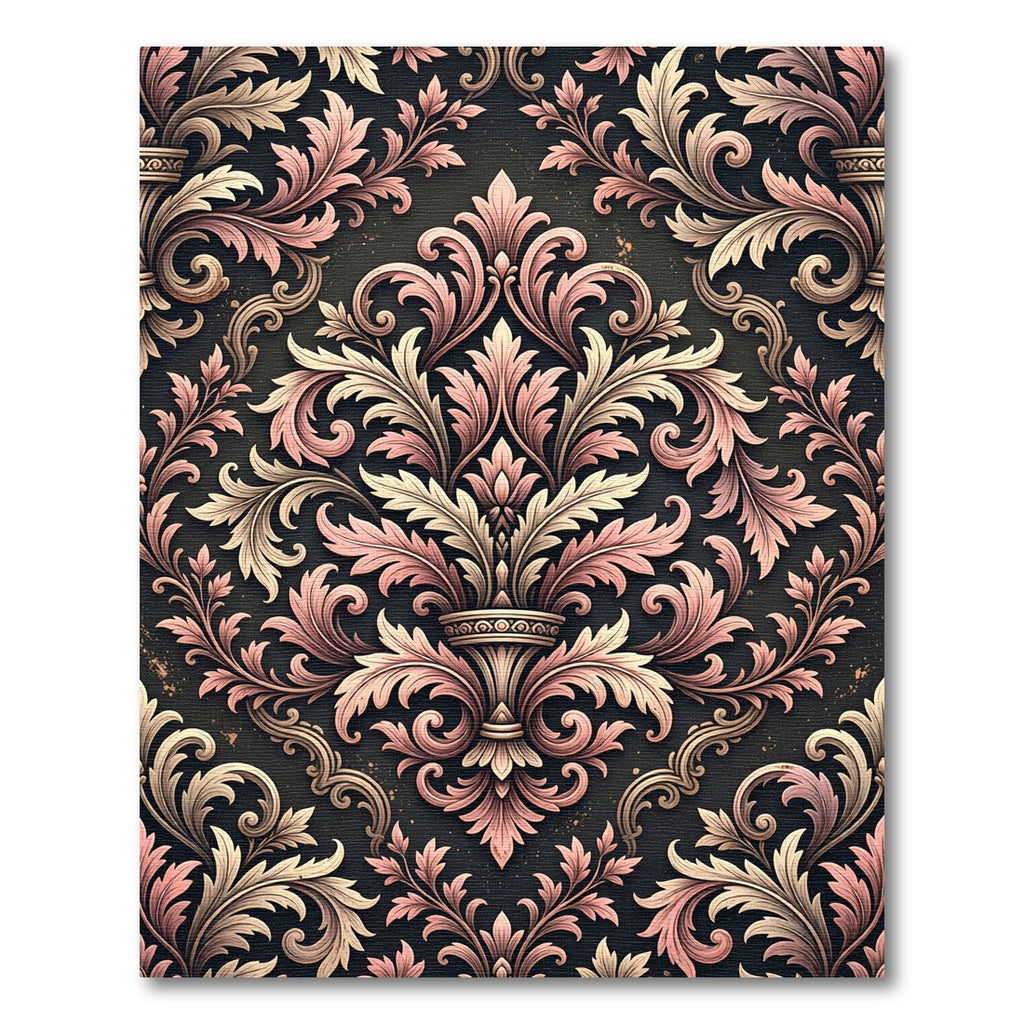 Elegant Mauve Floral Damask Scroll Rug