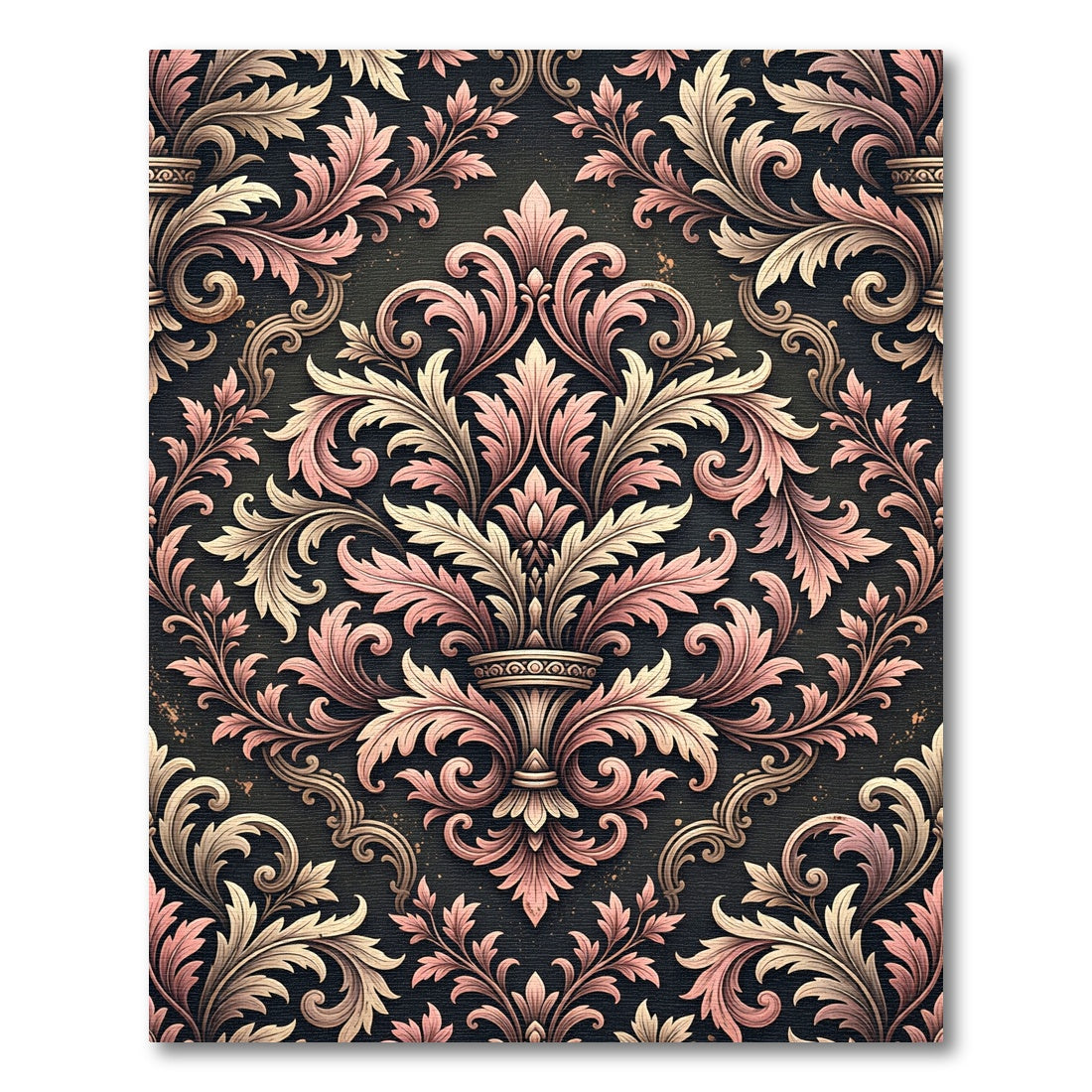 Elegant Mauve Floral Damask Scroll Rug