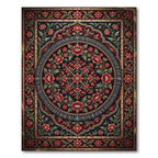 Deep Red Floral Medallion Garden Rug