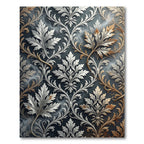 Ornate Silver Gold Leaf Scrollwork Rug