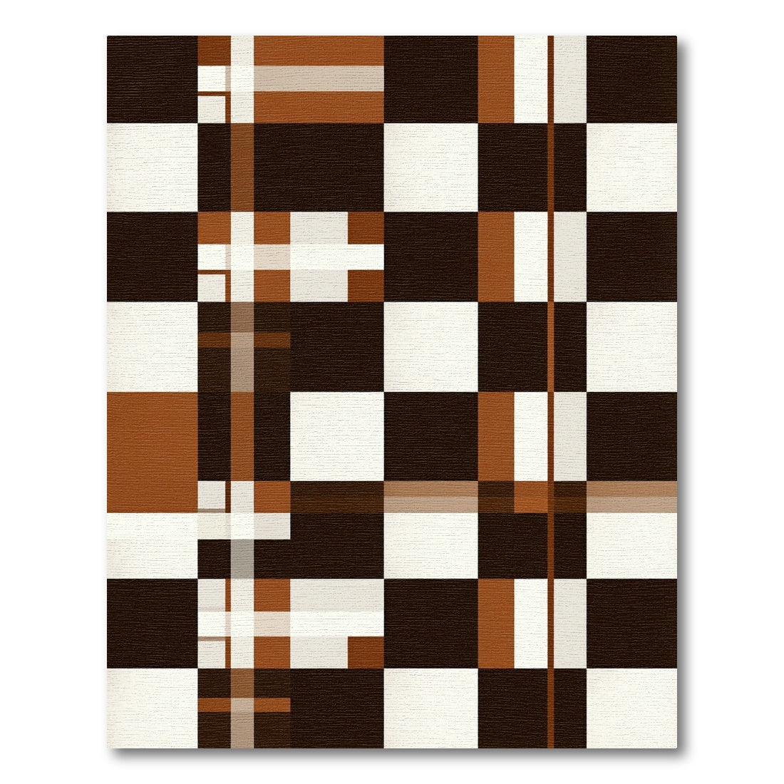 Brown White Plaid Geometric Composition Rug