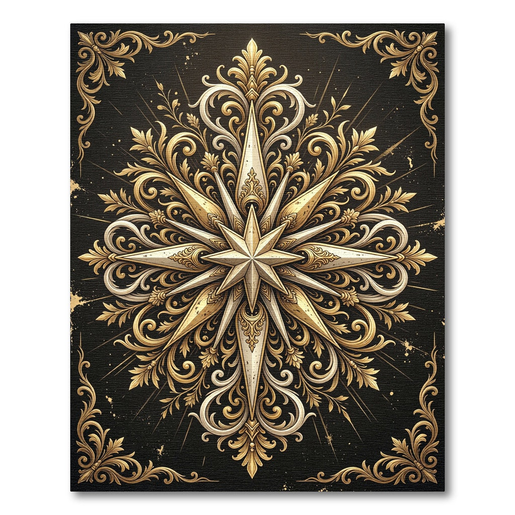 Ornate Golden Starburst Filigree Accents Rug
