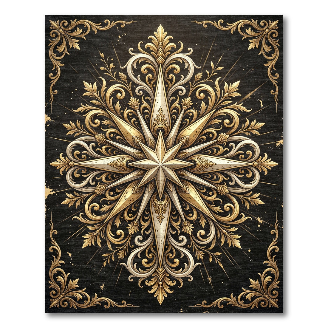 Ornate Golden Starburst Filigree Accents Rug