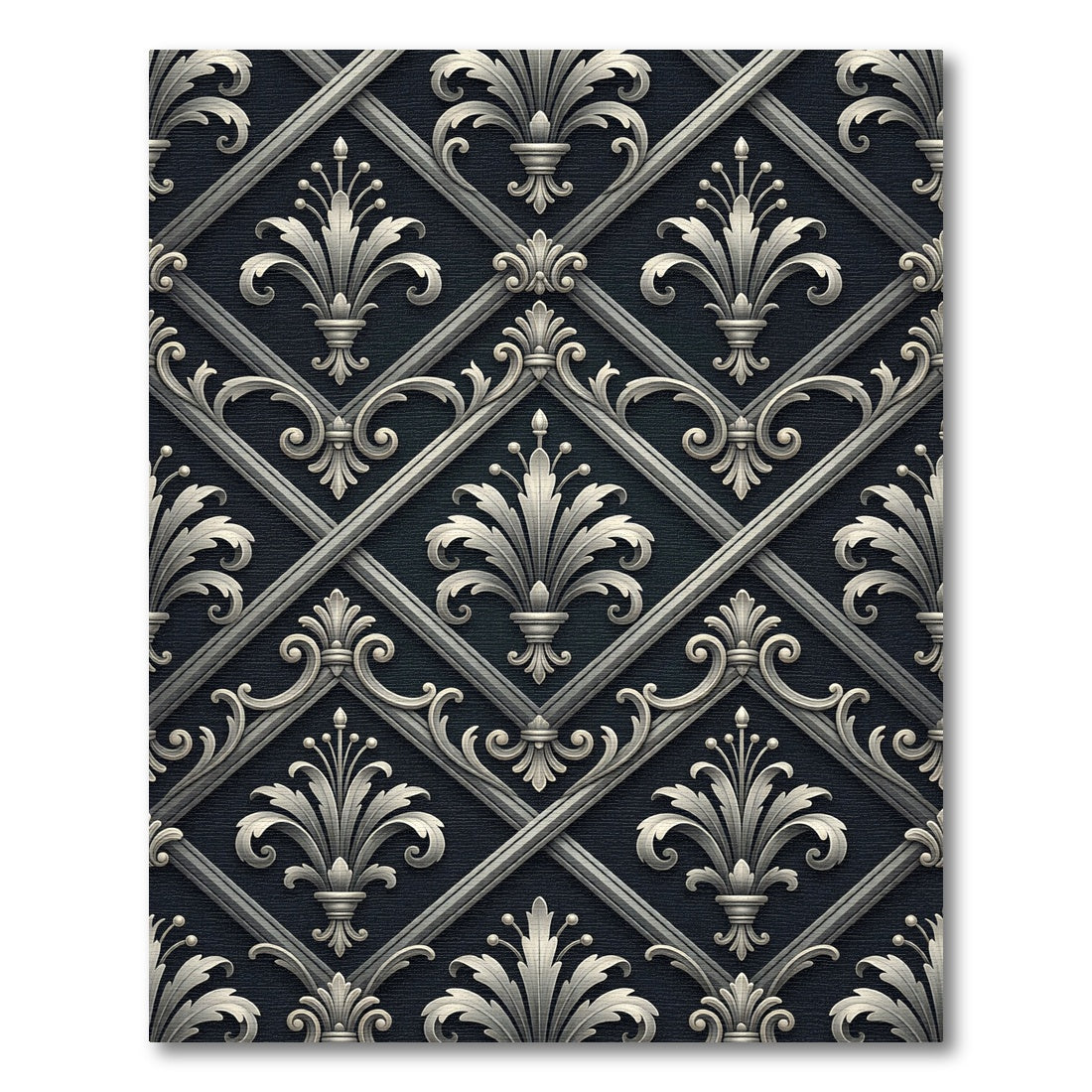 Ornate Silver Quatrefoil Lattice Rug