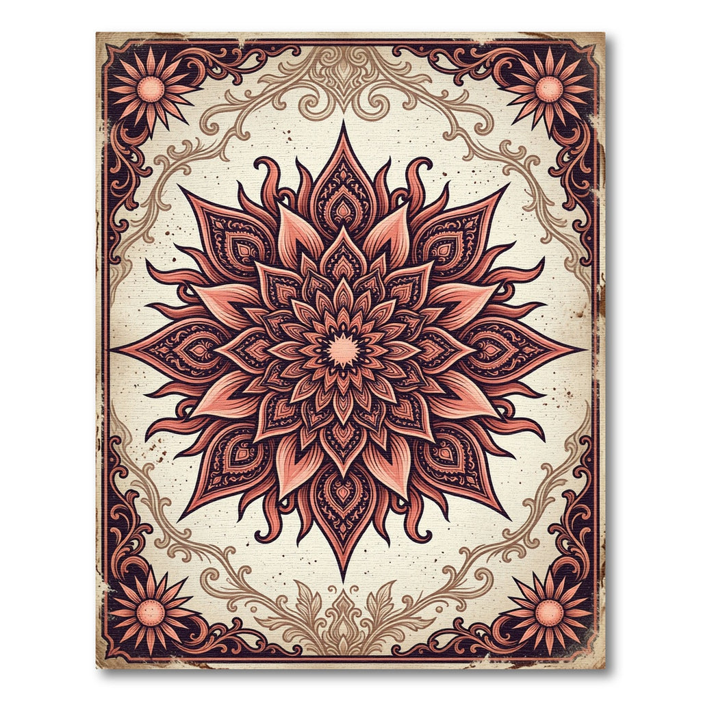 Intricate Terracotta Floral Mandala Medallion Rug