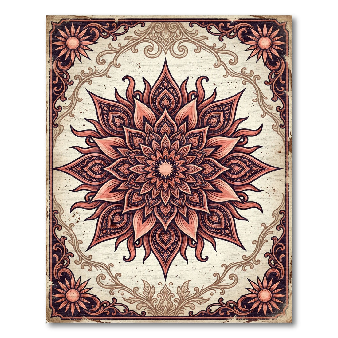 Intricate Terracotta Floral Mandala Medallion Rug