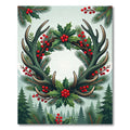 Rustic Antler and Holly Botanical Wreath Rug