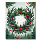 Rustic Antler and Holly Botanical Wreath Rug