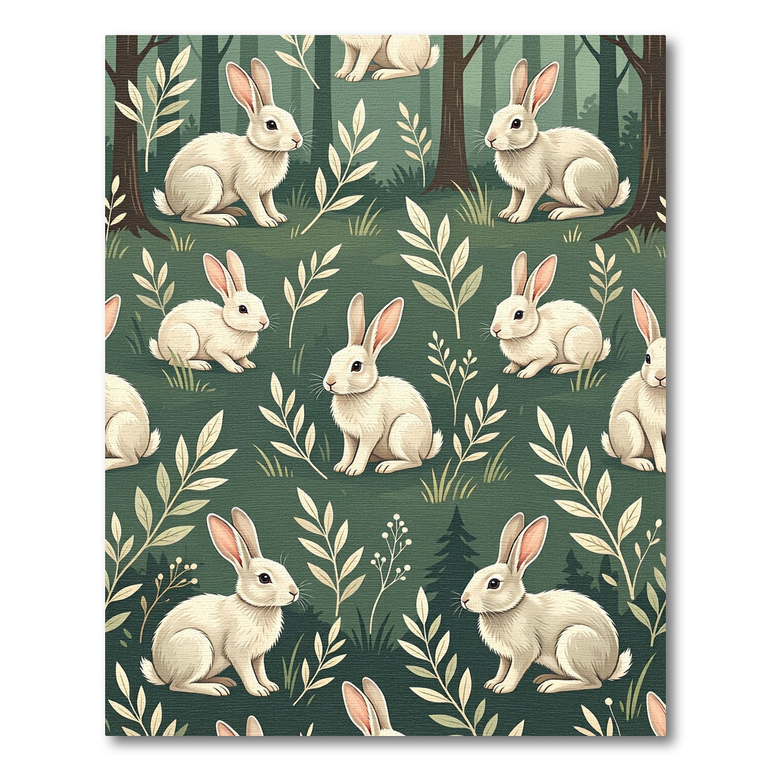 Whimsical Woodland Rabbit Forest Meadow Rug
