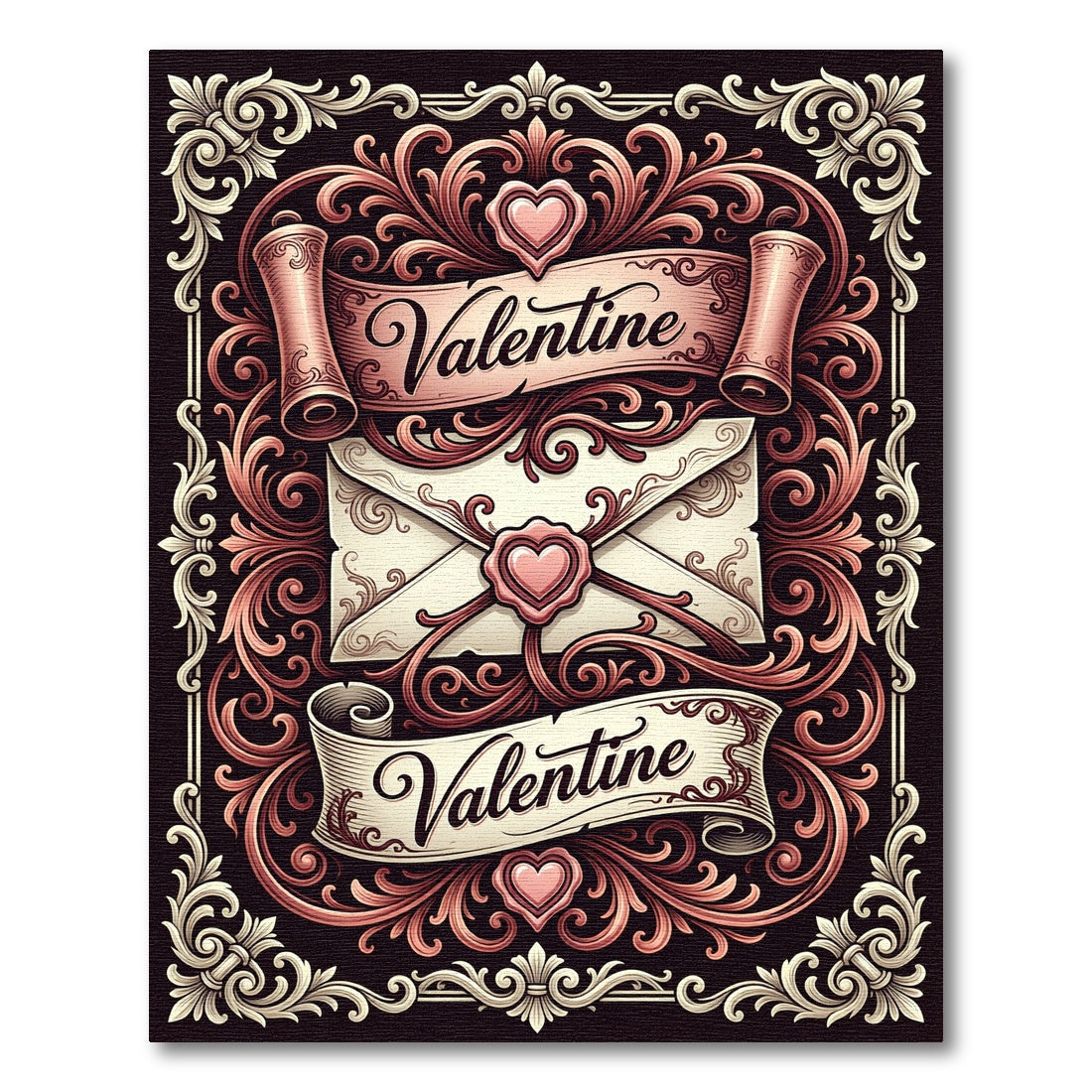 Victorian Valentine Heart Scroll Rug