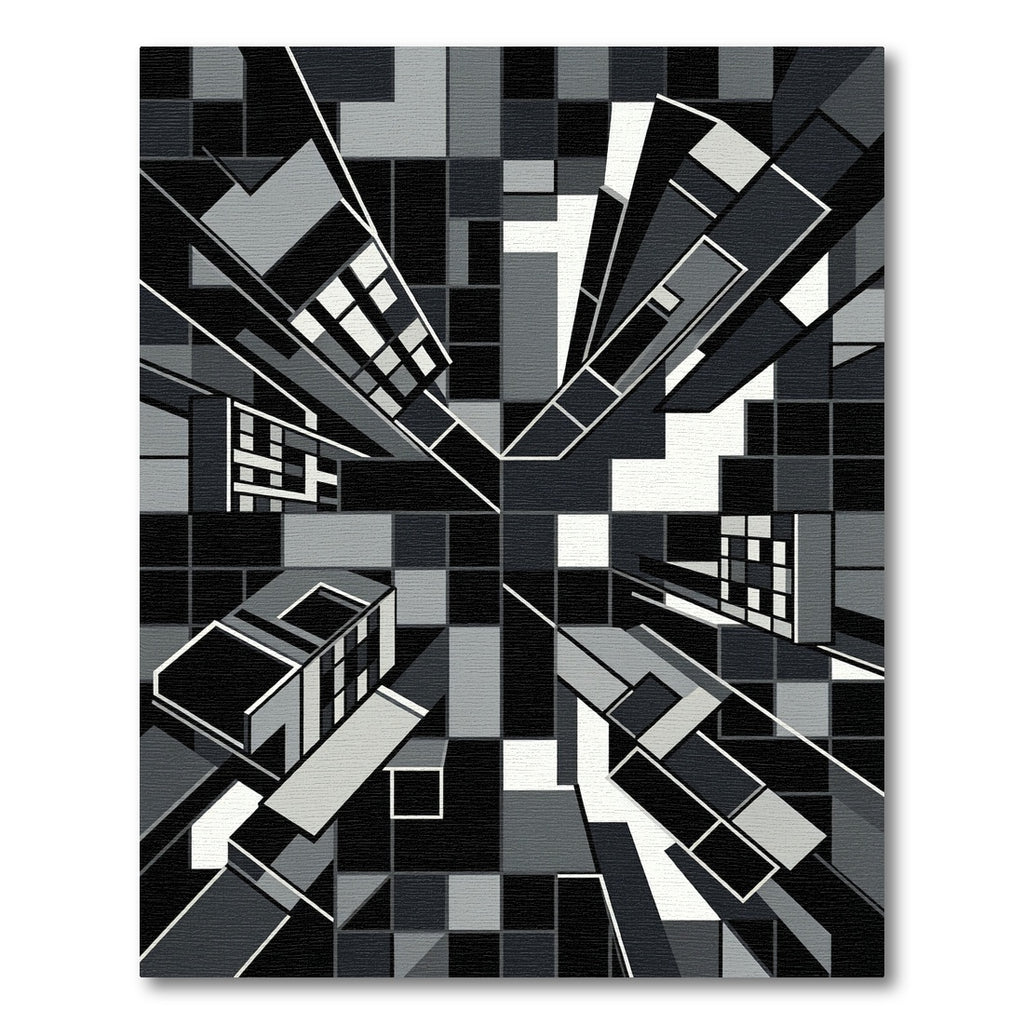 Monochrome Geometric Cityscape Abstract Art Rug