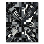 Monochrome Geometric Cityscape Abstract Art Rug